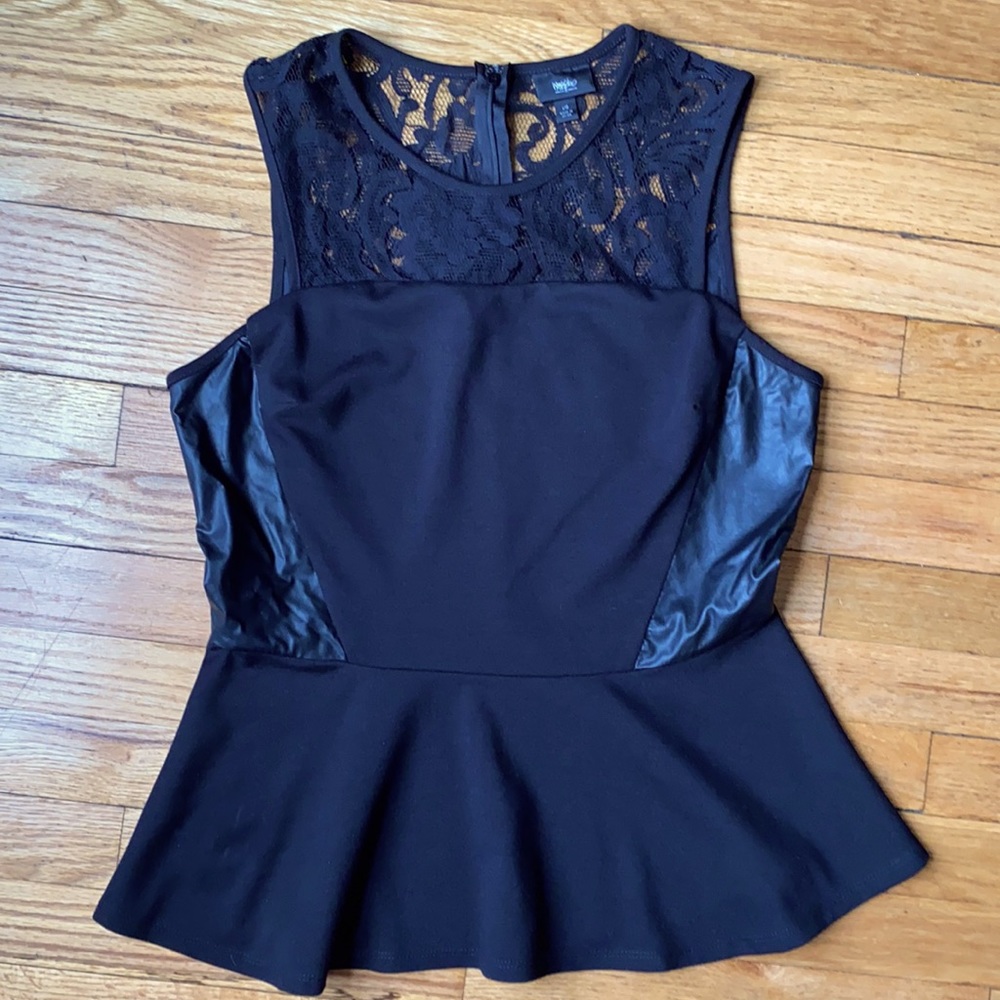 Black peplum lace + vegan leather detail